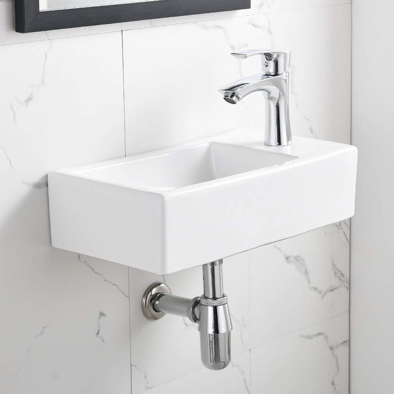 Bokaiya Corner Bathroom Sink with Faucet and Drain Combo-Bokaiya 18 Inch Small Wall Mount Vessel Sink Rectangle White Porcelain Ceramic Vanity Sink, Right Hand - Image 2